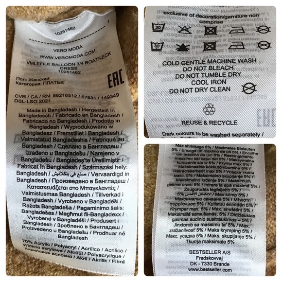 Vera Moda Balloon Sleeve Knit Sweater Dress  in Wheat Size Small (Fits like a M) - Picture 5 of 16